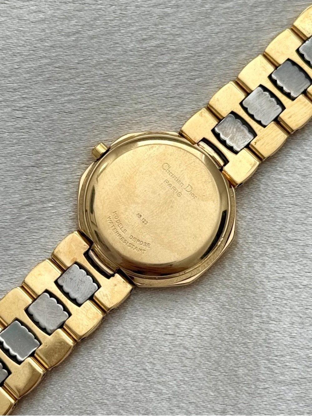 AUTHENTIC VINTAGE DIOR TWO-TONED WATCH - DIAMOND HOUR MARKERS - Picture 7 of 7